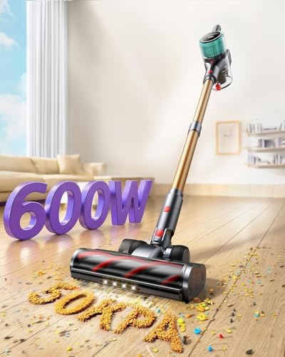 50KPa 600W Cordless Vacuum Cleaner, 60 Min Runtime Stick Vacuum for Pet Hair on Carpet & Hardwood Floors
