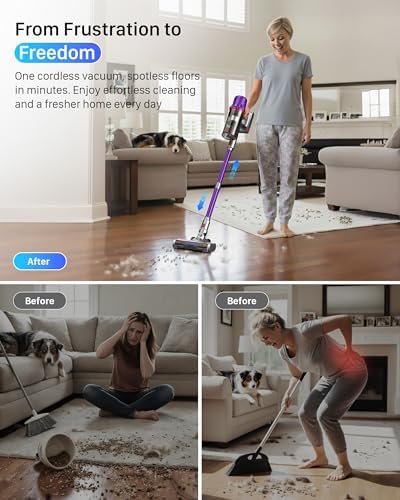 Powerful Cordless Stick Vacuum for Pet Hair - 55-Min Battery, HEPA Filter, Lightweight