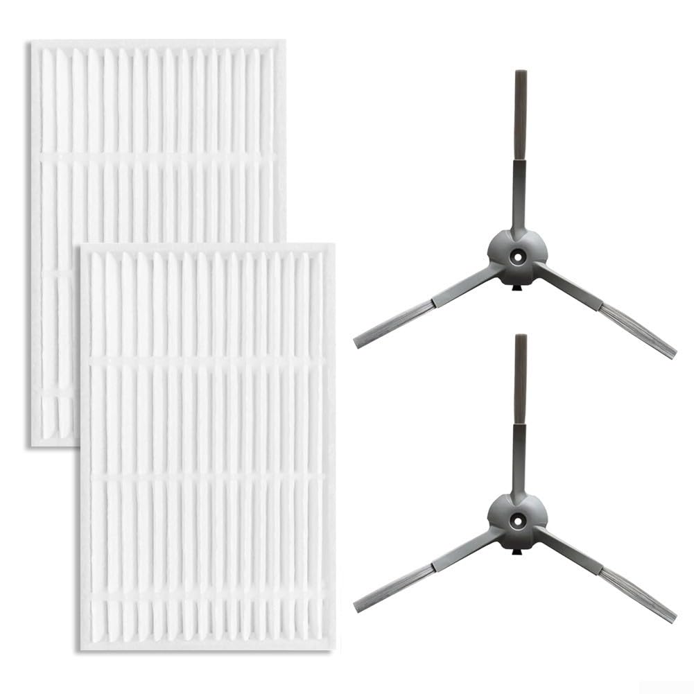 Replacement Side Brushes & Filters Kit for V20, Vyzzle D10, Laresar L10, Roidmi Eve, Rook S Robot Vacuums - 2 Filters + 