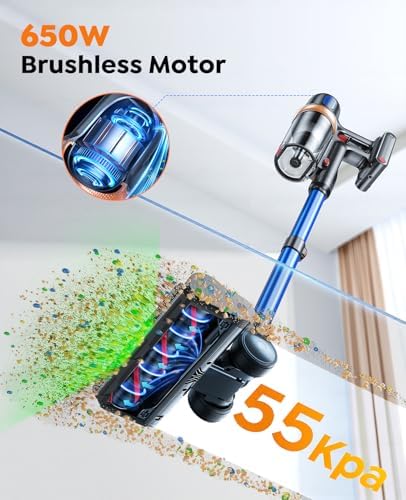 Cordless Stick Vacuum Cleaner 55KPA 70Mins Anti-Tangle for Pet Hair on Floors Carpets