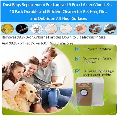 10 Pack Replacement Dust Bags for Laresar L6 Pro / L6 Nex / Viomi S9 - Durable & Efficient for Pet Hair on All Floor Sur
