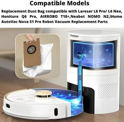 10 Pack Replacement Dust Bags for Laresar L6 Pro/L6 Nex, Honiture Q6 Pro, AIRROBO T10+, Neabot NOMO N2, iHome AutoVac No