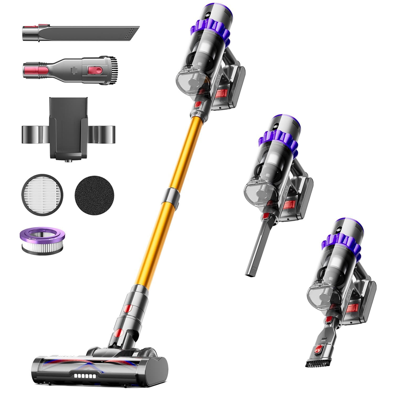 600W 50KPA Cordless Stick Vacuum Cleaner 65Mins Runtime Self-Standing for Pet Hair Carpet Hardwood Floors