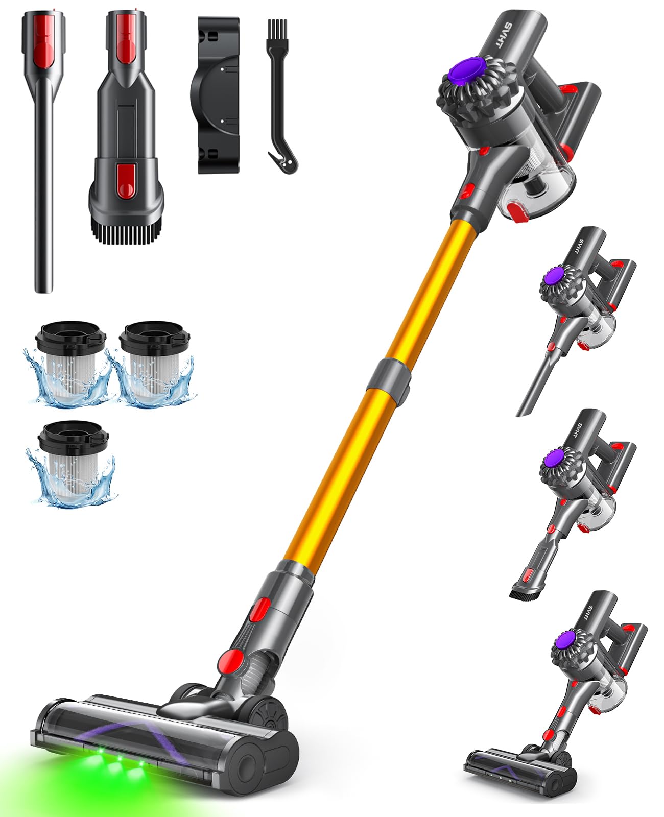 Cordless Vacuum Cleaner 450W 40KPA 45Mins Lightweight Stick Vacuum for Pet Hair Carpet Hardwood Floors with Green Light 