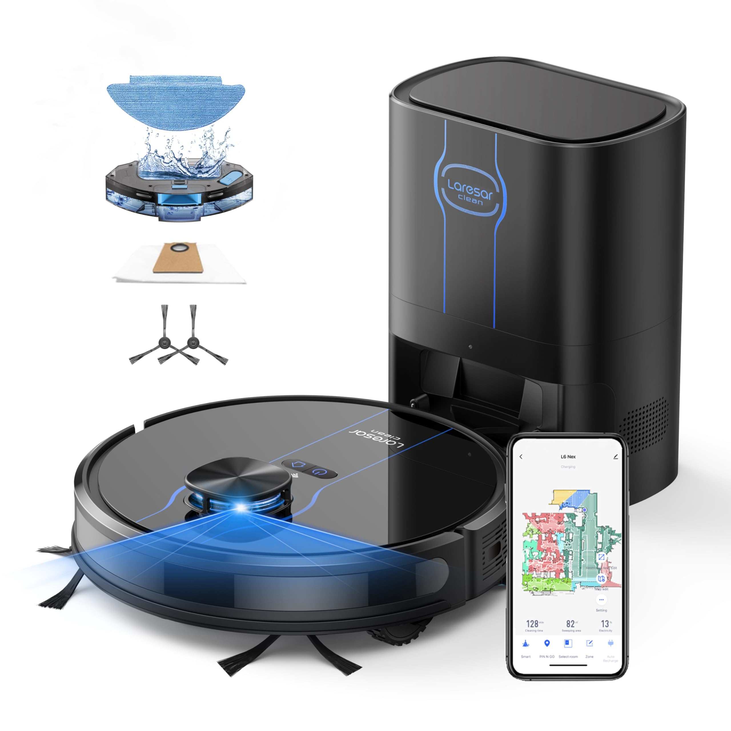 5000Pa Self-Emptying Robot Vacuum Mop with LiDAR Navigation & Smart Mapping for Pet Hair on Carpet