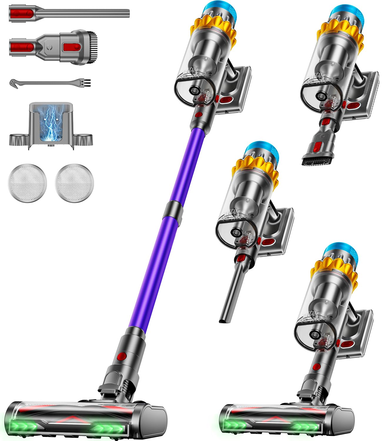 Powerful 60KPA 650W Cordless Stick Vacuum Cleaner 75Min Runtime Anti-Tangle for Pet Hair Carpet Hardwood Floors