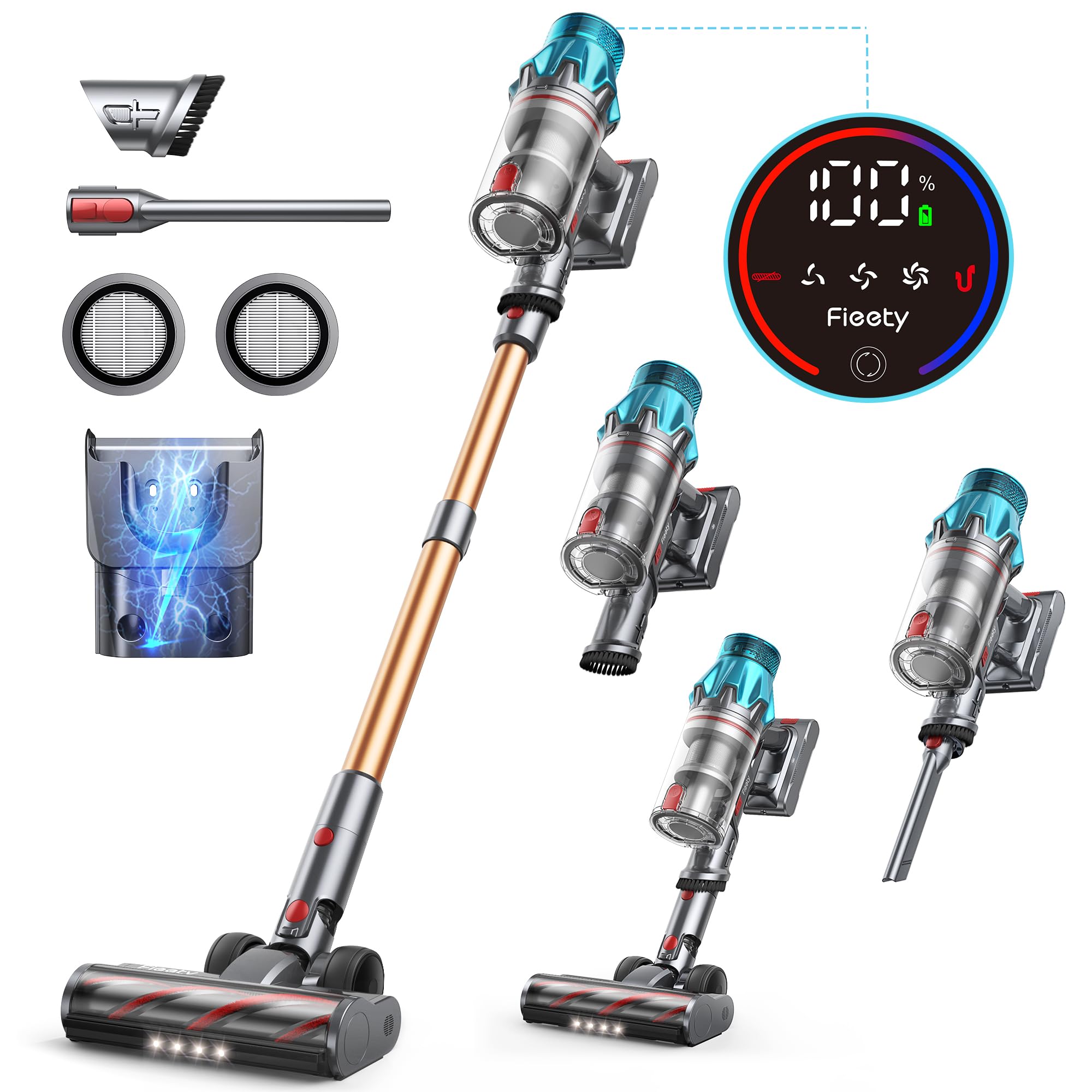 Cordless Stick Vacuum 45KPa 550W 60 Min Runtime, 6-in-1 Self-Standing for Pet Hair Carpet Hard Floor